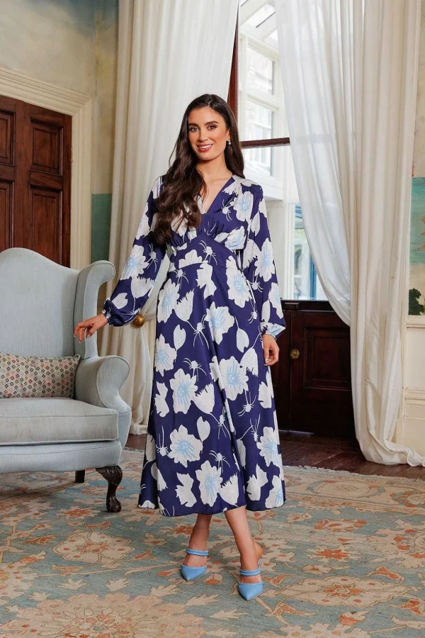 Sateen Cliodhna Midi Dress In Navy