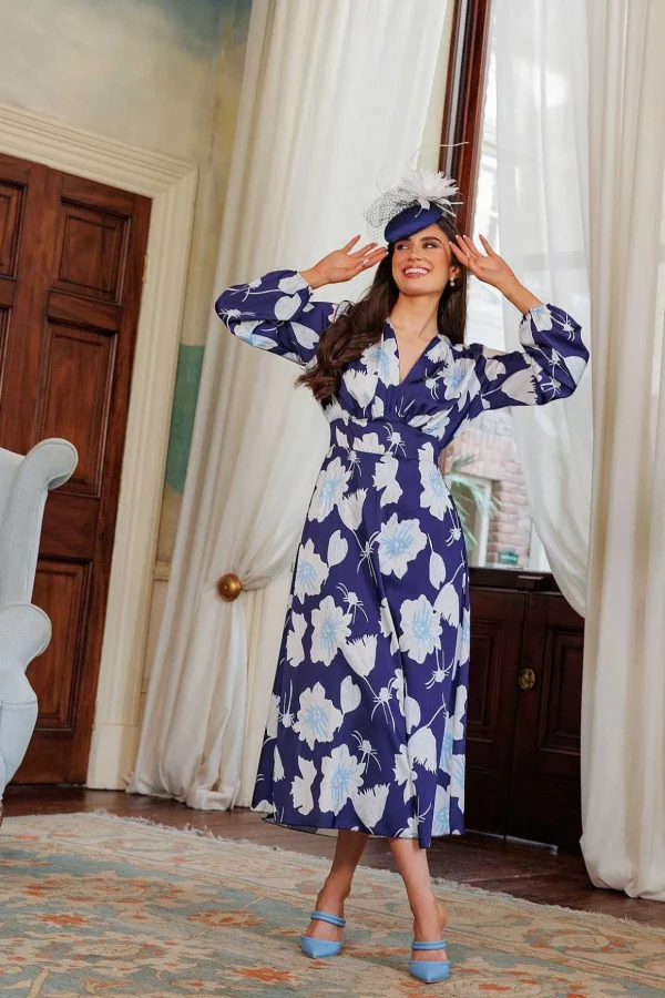 Sateen Cliodhna Midi Dress In Navy