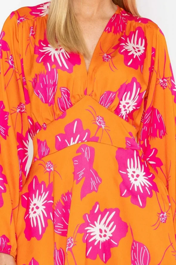 Sateen Cliodhna Midi Dress In Orange