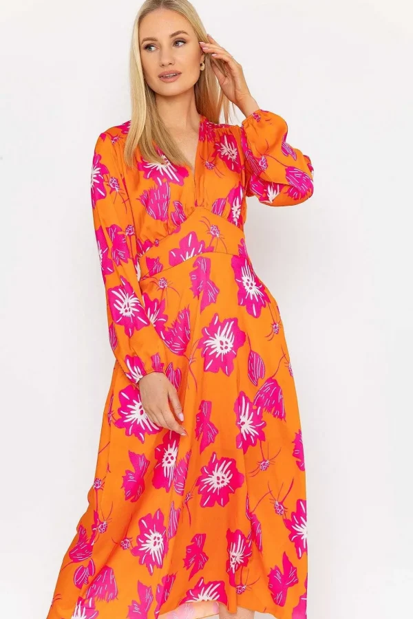 Sateen Cliodhna Midi Dress In Orange