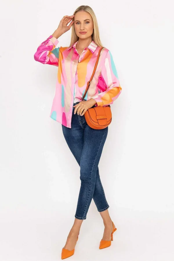 Sateen Print Shirt In Pink Print