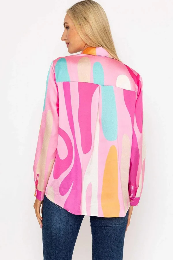 Sateen Print Shirt In Pink Print