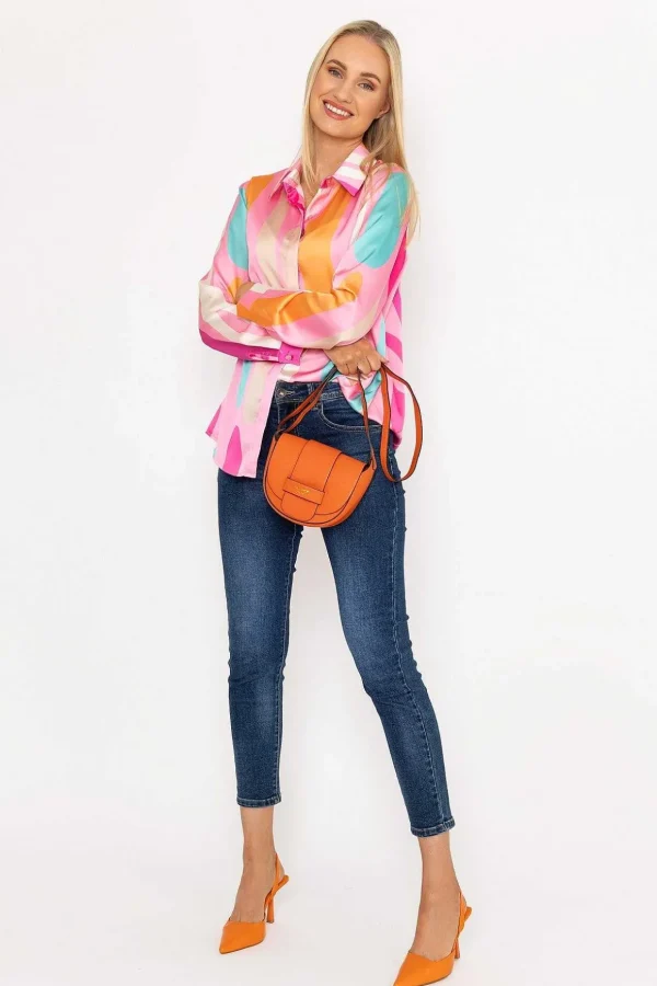 Sateen Print Shirt In Pink Print