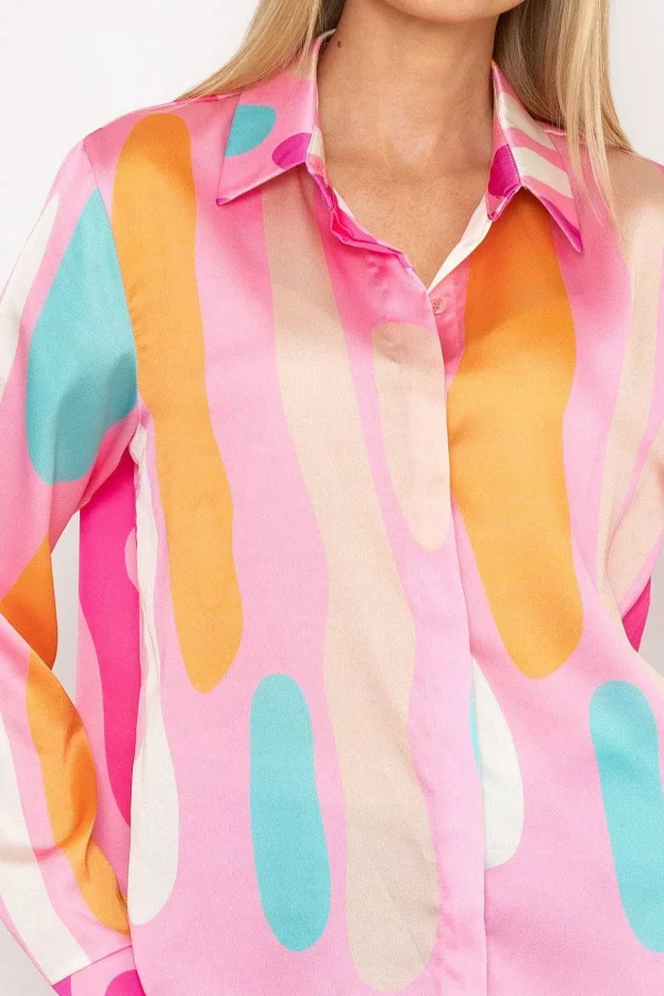 Sateen Print Shirt In Pink Print