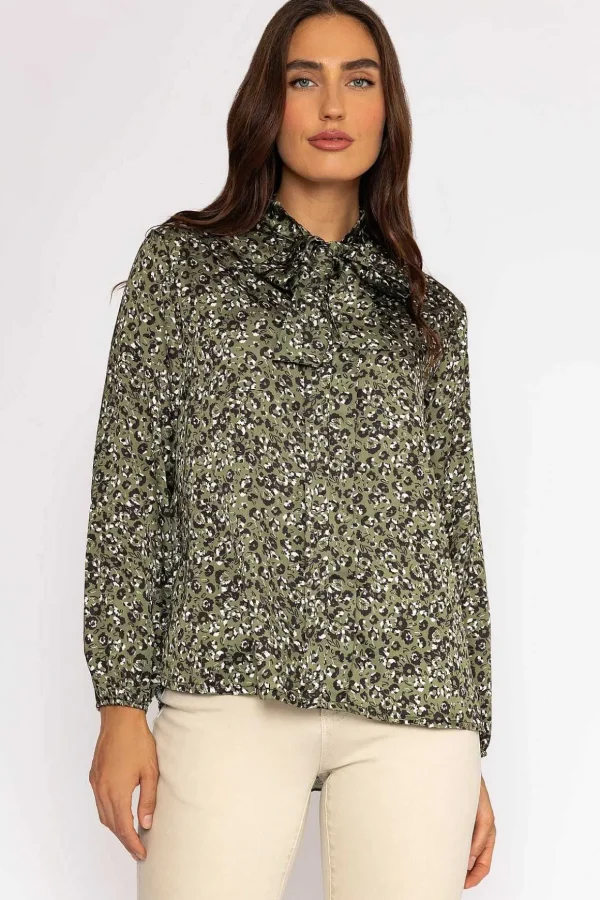 Sateen Pussybow Blouse In Khaki
