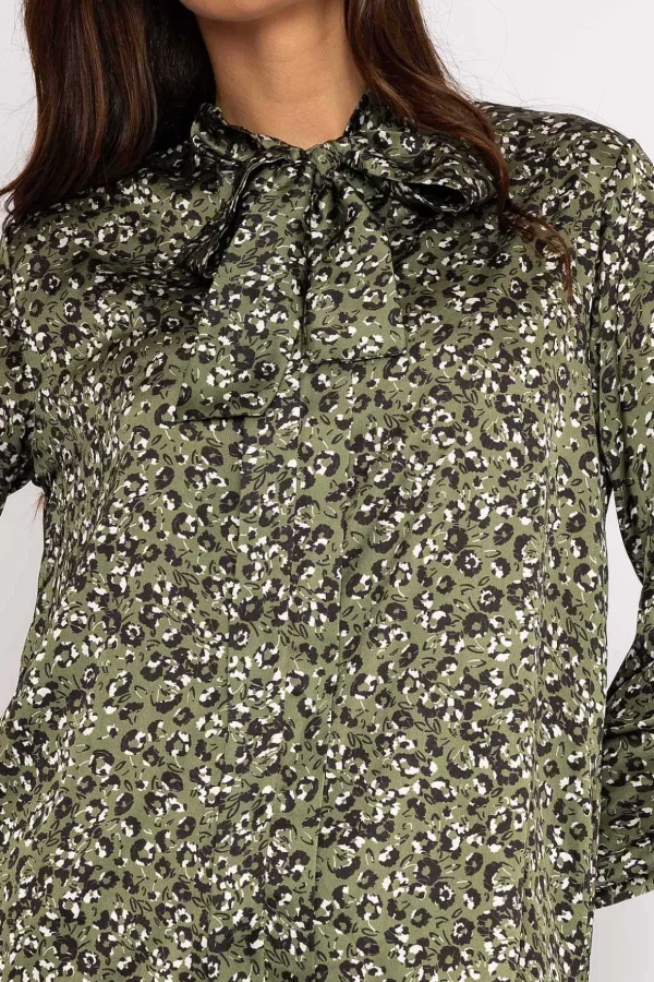 Sateen Pussybow Blouse In Khaki