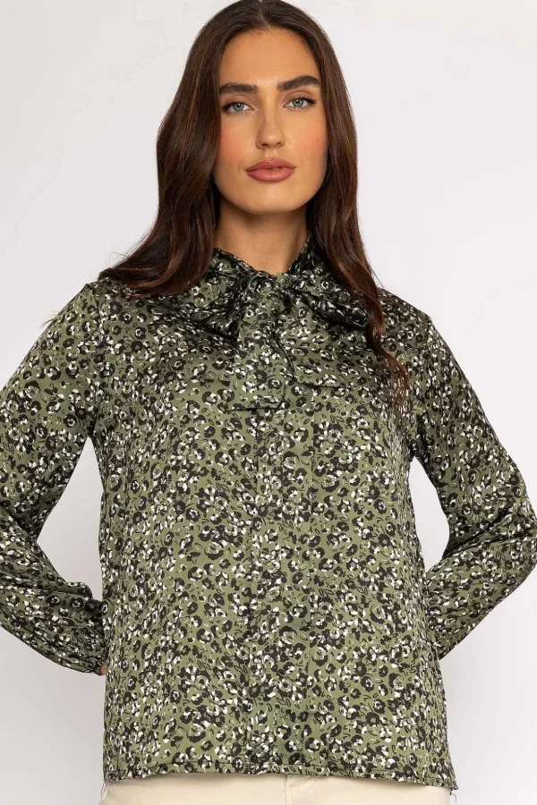 Sateen Pussybow Blouse In Khaki
