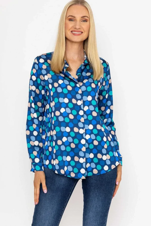 Sateen Shirt In Blue And Navy Print