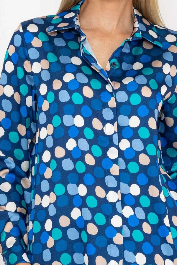 Sateen Shirt In Blue And Navy Print