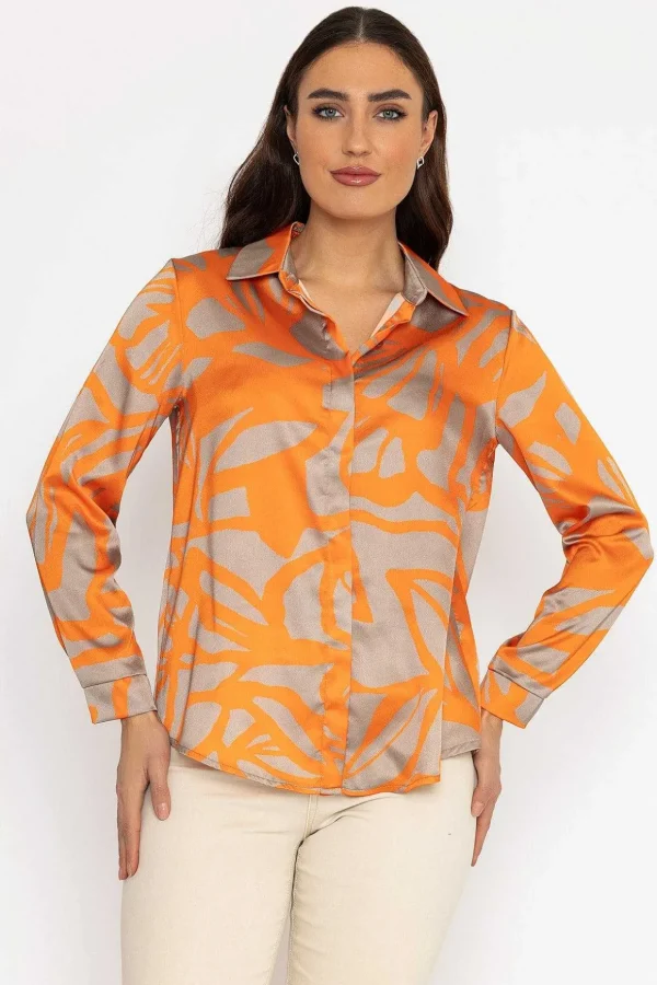 Sateen Shirt In Orange Print
