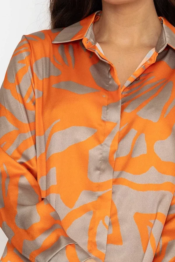 Sateen Shirt In Orange Print