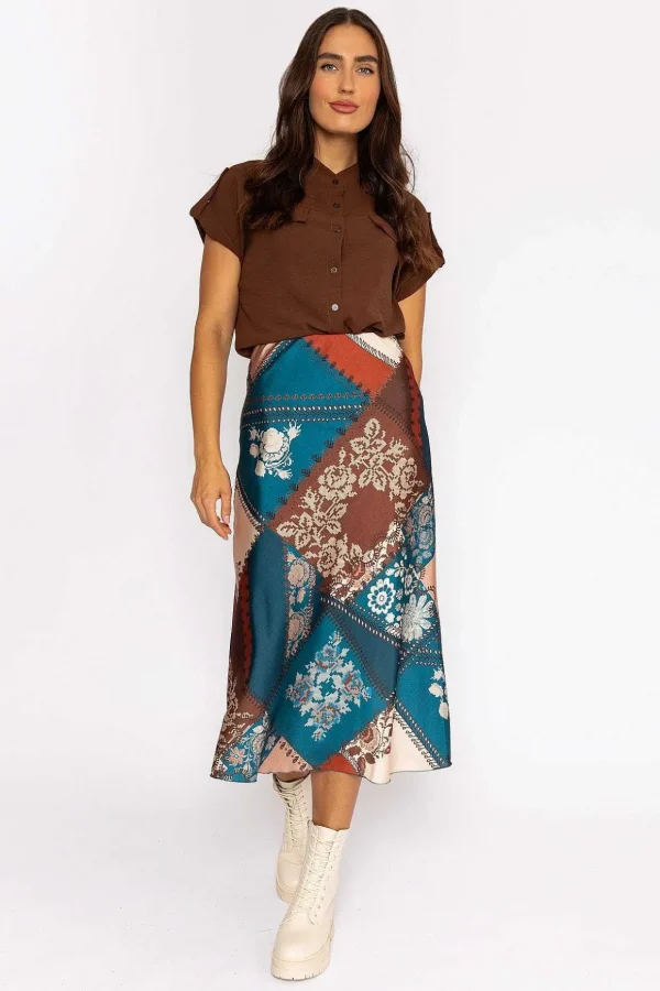 Sateen Slip Skirt In Teal
