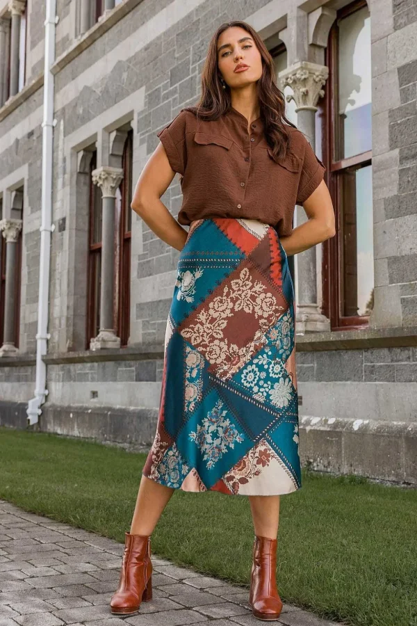 Sateen Slip Skirt In Teal
