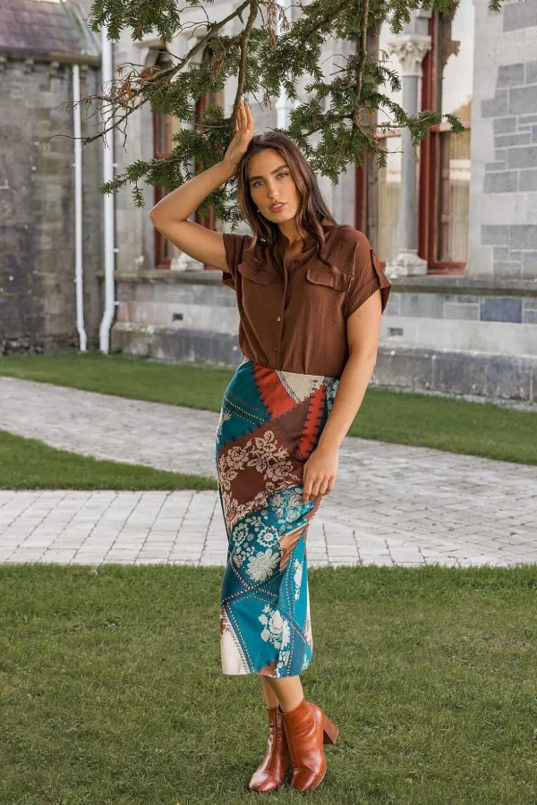 Sateen Slip Skirt In Teal