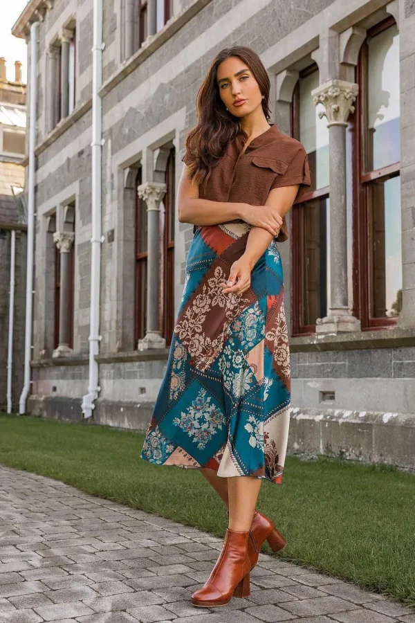 Sateen Slip Skirt In Teal
