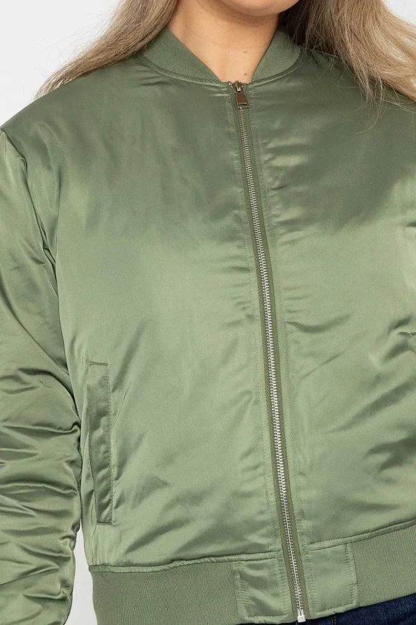 Satin Bomber In Khaki
