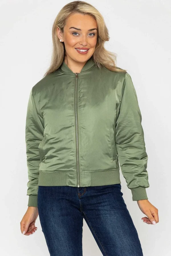 Satin Bomber In Khaki