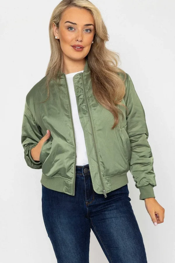 Satin Bomber In Khaki