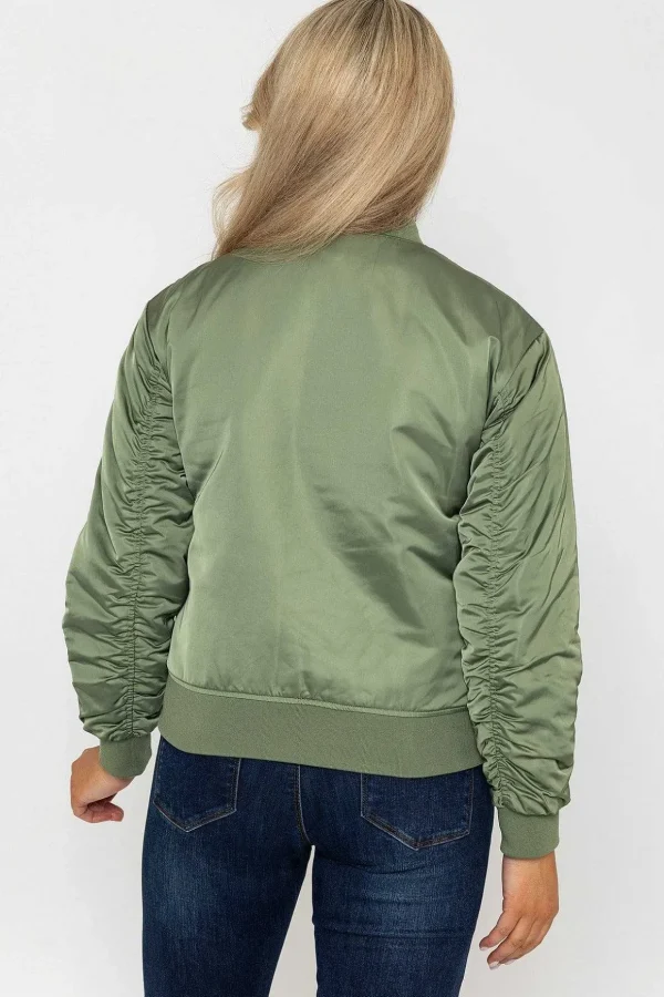 Satin Bomber In Khaki