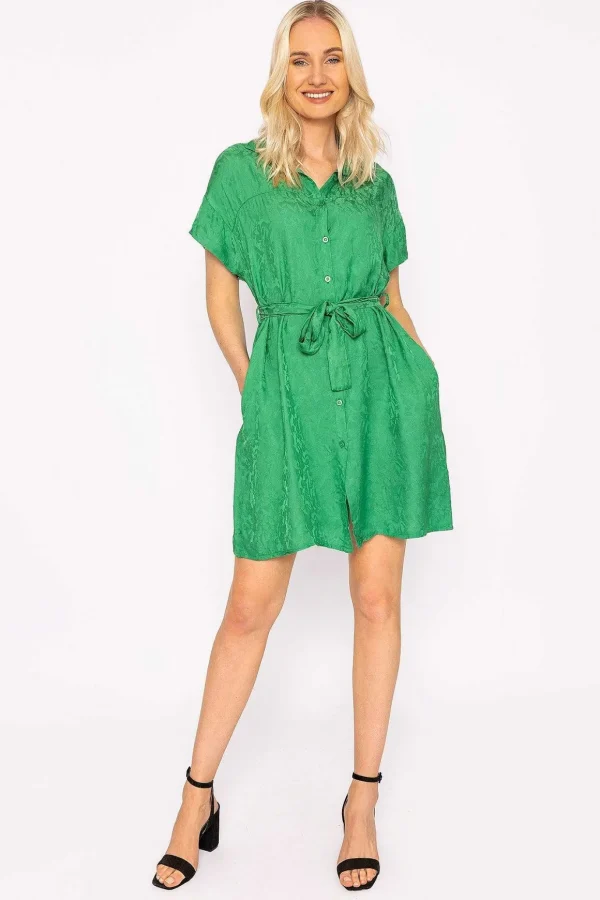 Satin Jacquard Dress In Green