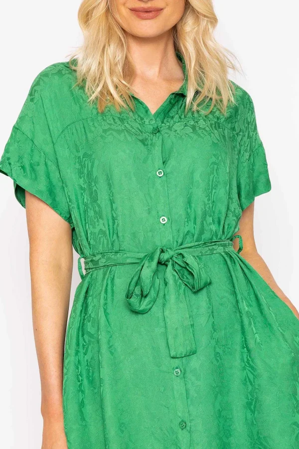 Satin Jacquard Dress In Green