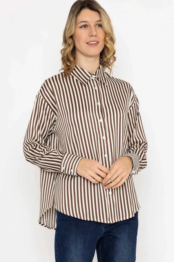 Satin Stripe Shirt In Brown