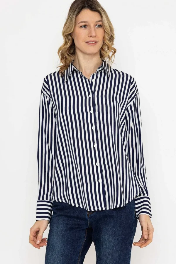 Satin Stripe Shirt In Navy
