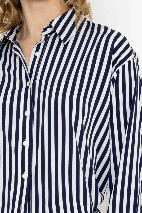 Satin Stripe Shirt In Navy