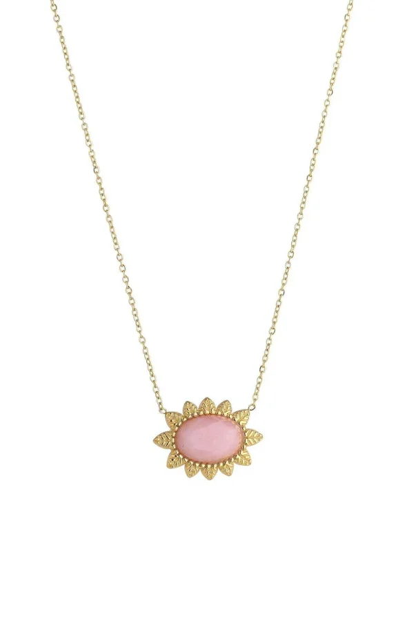Semi Precious Pink Jade Stone Necklace