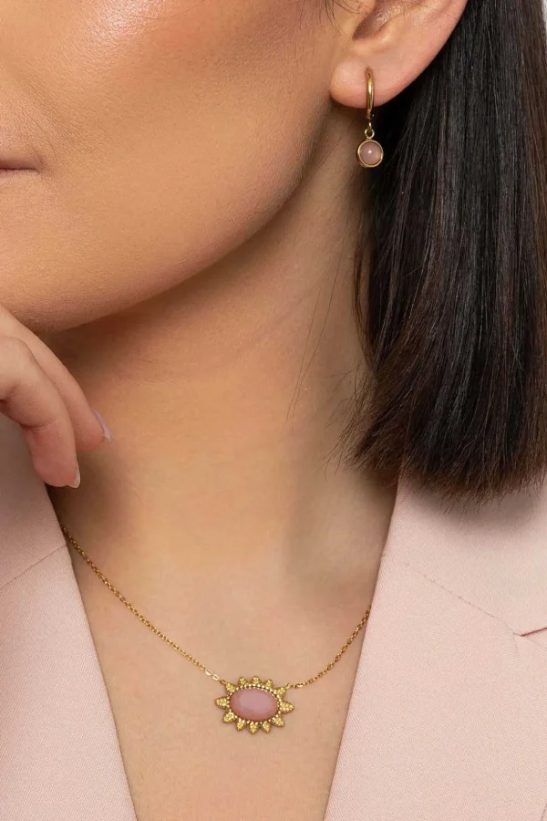 Semi Precious Pink Jade Stone Necklace