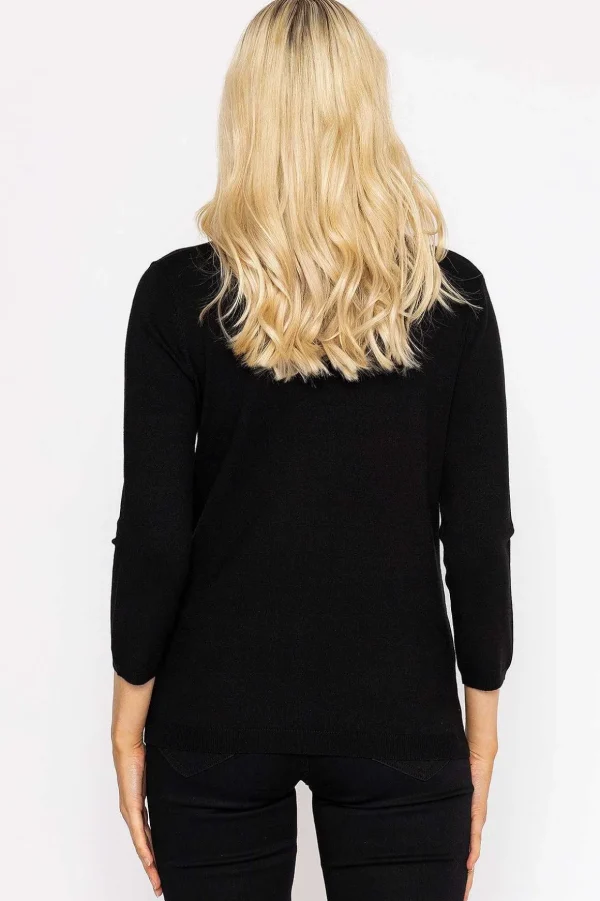 Sequin Crew Neck 3/4 Sleeve Knit In Black