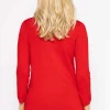 Sequin Crew Neck 3/4 Sleeve Knit In Red