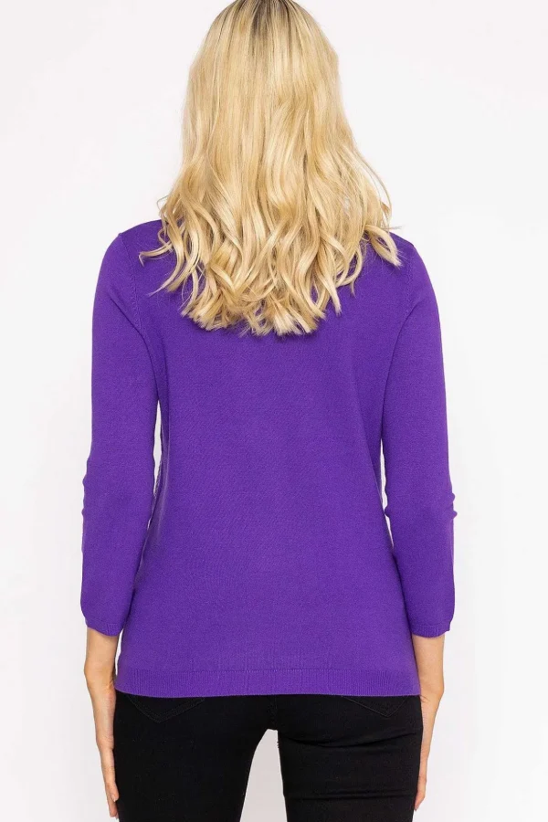 Sequin Crew Neck 3/4 Sleeve Knit In Purple
