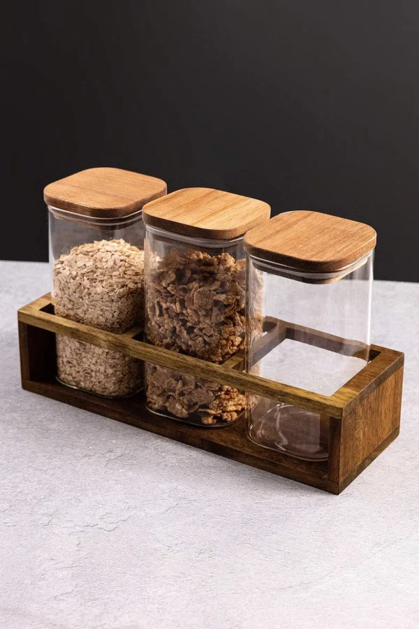 Set Of 3 Lidded Storage Jars