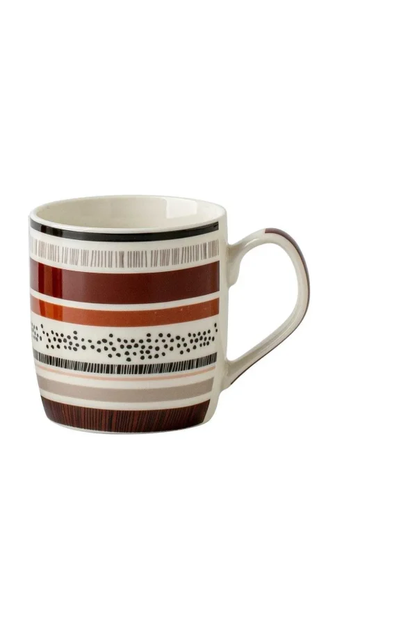 Set Of 4 Striped Brown Mugs