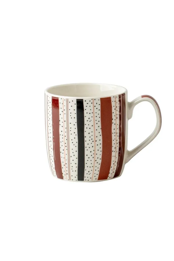Set Of 4 Striped Brown Mugs