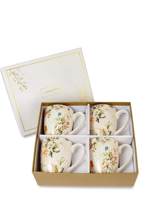 Set Of 4 Vintage Floral Mugs