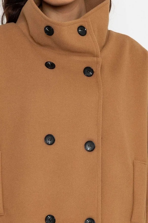 Short Funnel Neck Jacket In Camel
