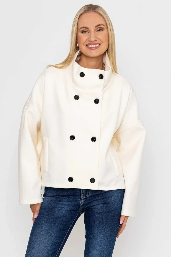 Short Funnel Neck Jacket In White