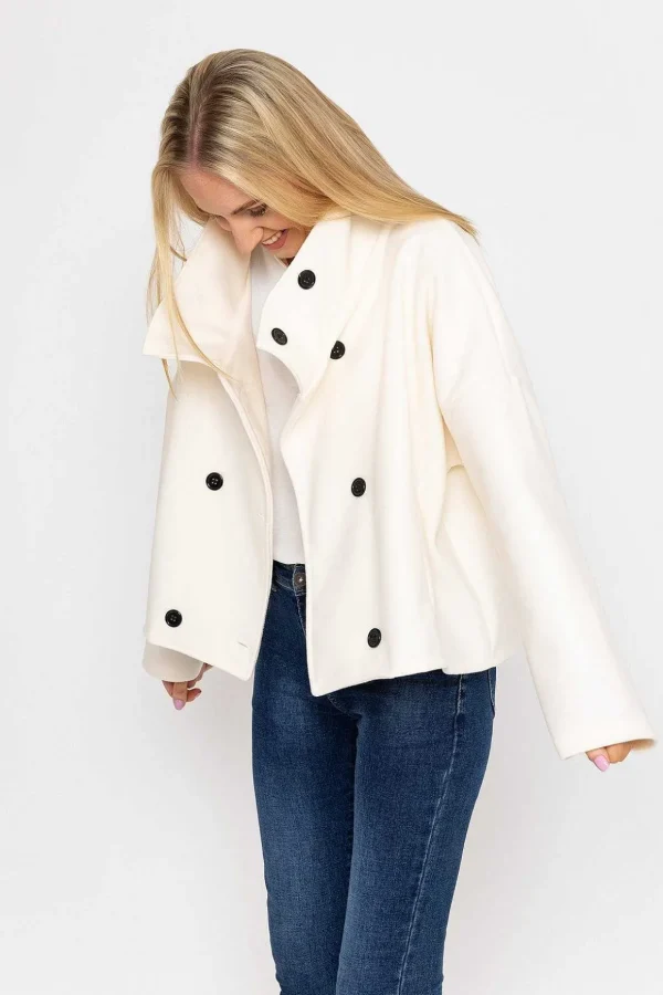Short Funnel Neck Jacket In White