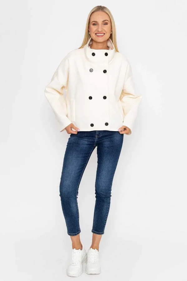 Short Funnel Neck Jacket In White