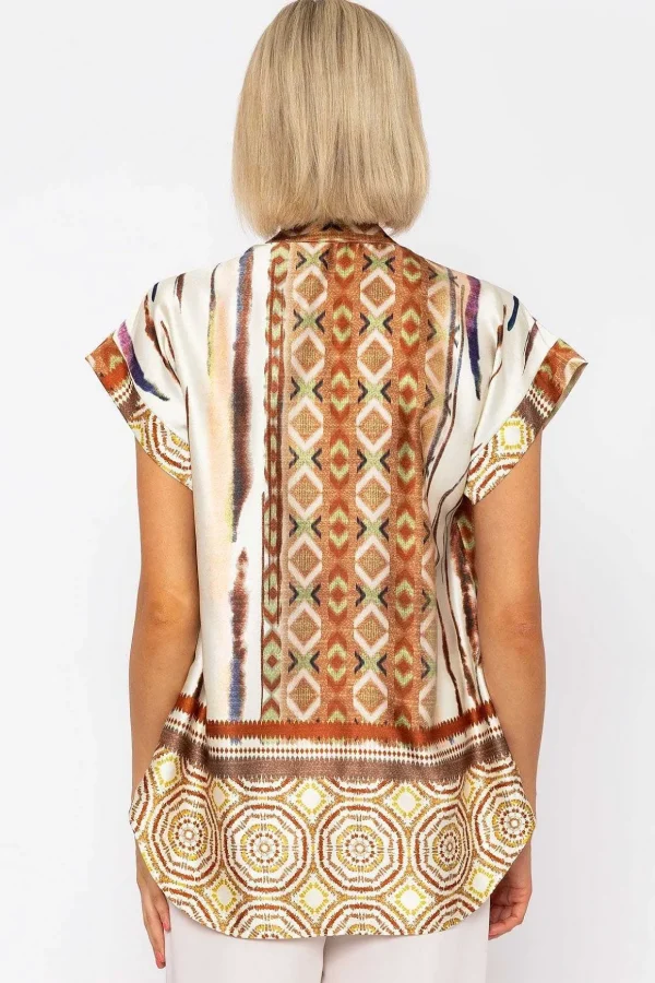 Short Sleeve Lola Top In Brown Print