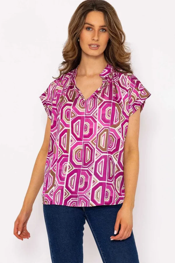 Short Sleeve Lola Top In Pink Print