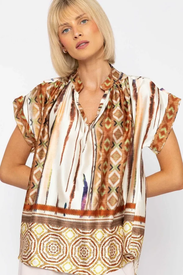 Short Sleeve Lola Top In Brown Print