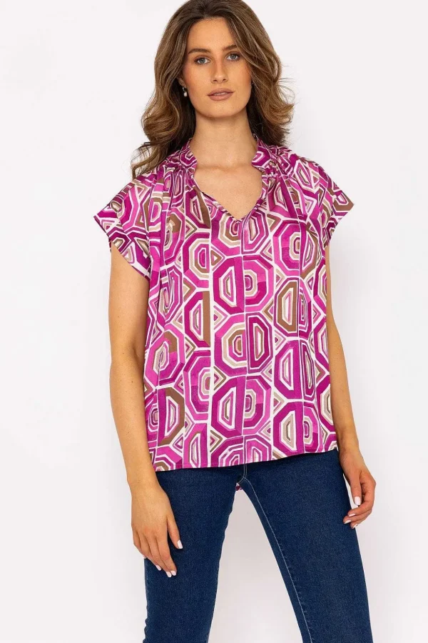 Short Sleeve Lola Top In Pink Print