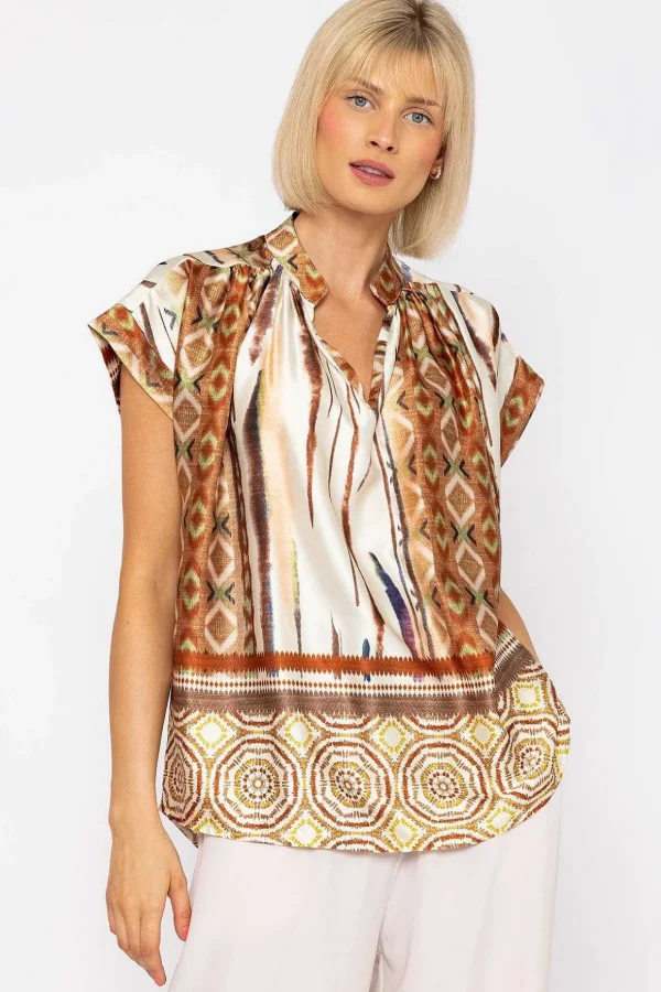 Short Sleeve Lola Top In Brown Print