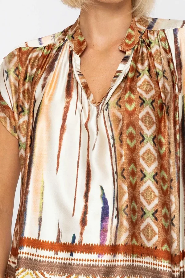 Short Sleeve Lola Top In Brown Print