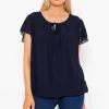 Short Sleeve Plain Blouse In Navy