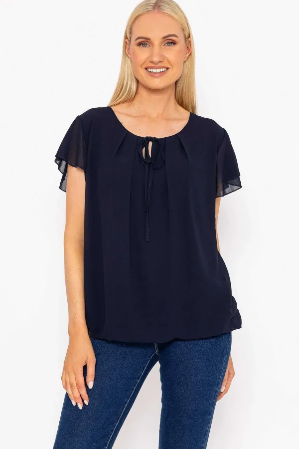 Short Sleeve Plain Blouse In Navy