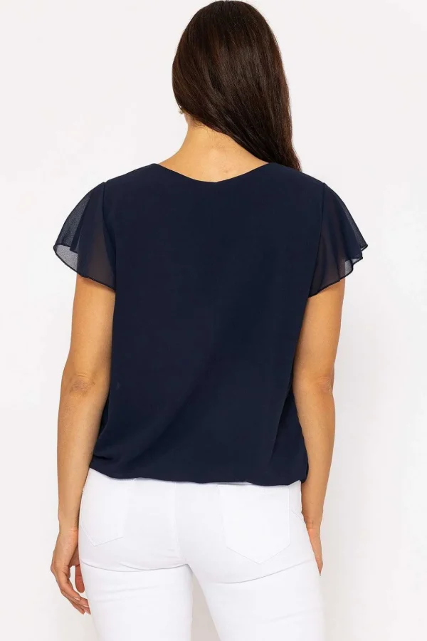 Short Sleeve Plain Blouse In Navy